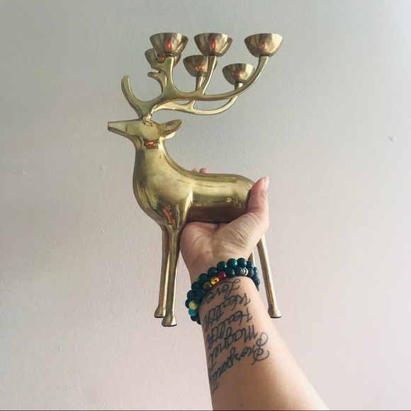 12” brass reindeer candlabra Tealight Candle holde - Picture 7 of 9